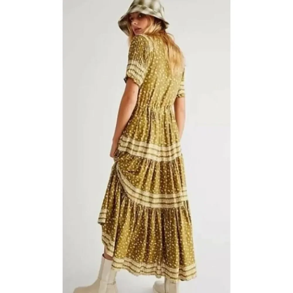 NWOT Free People Rare Feelings Tiered Printed Maxi Dress Women's Sz. XS